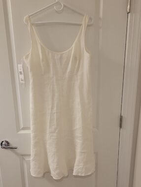 Simple Ivory Empire Waist Linen Slip Dress